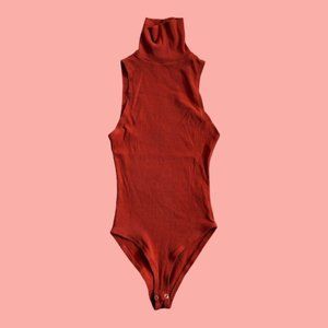 Zara Bodysuit High Neck Turtleneck Ribbed Burnt Orange Snaps Sleeveless Dickie